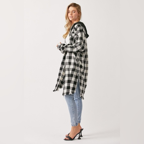 🆕 RISEN JEANS BUFFALO PLAID LONG SHIRT JACKET WITH HOODIE - Picture 3 of 4